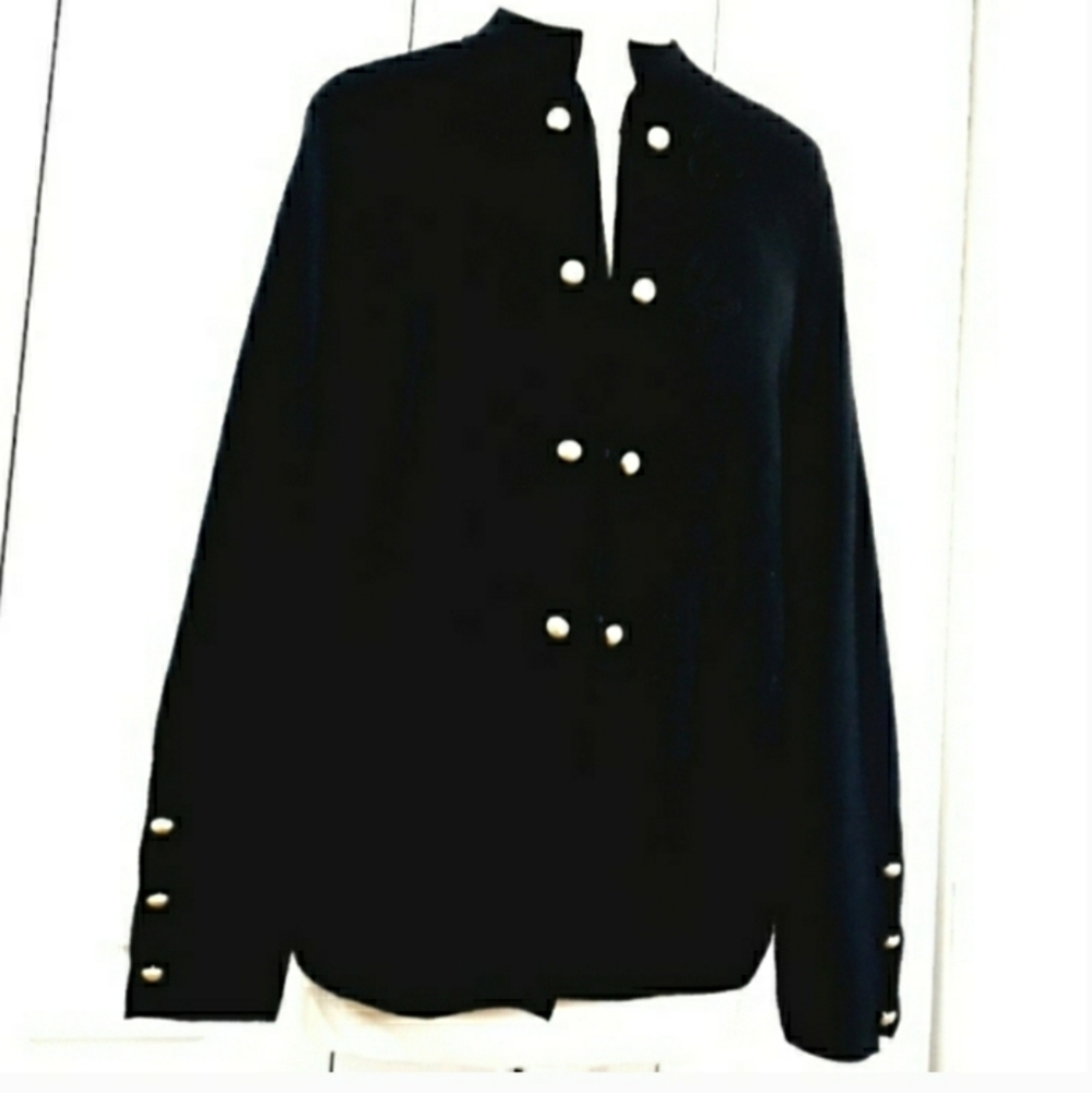 Chico's Knit Cardigan Long-Sleeve Black Hook Eye Jacket Embroidered Size XL